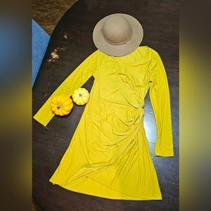Yellow faux wrap dress